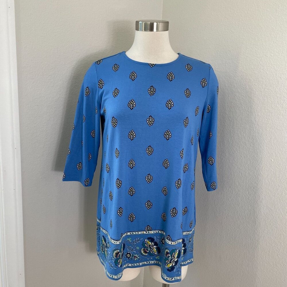 J‎ Jill Wearever Womens Small Blue Paisley Tunic Top Stretch 3/4 Shirt
